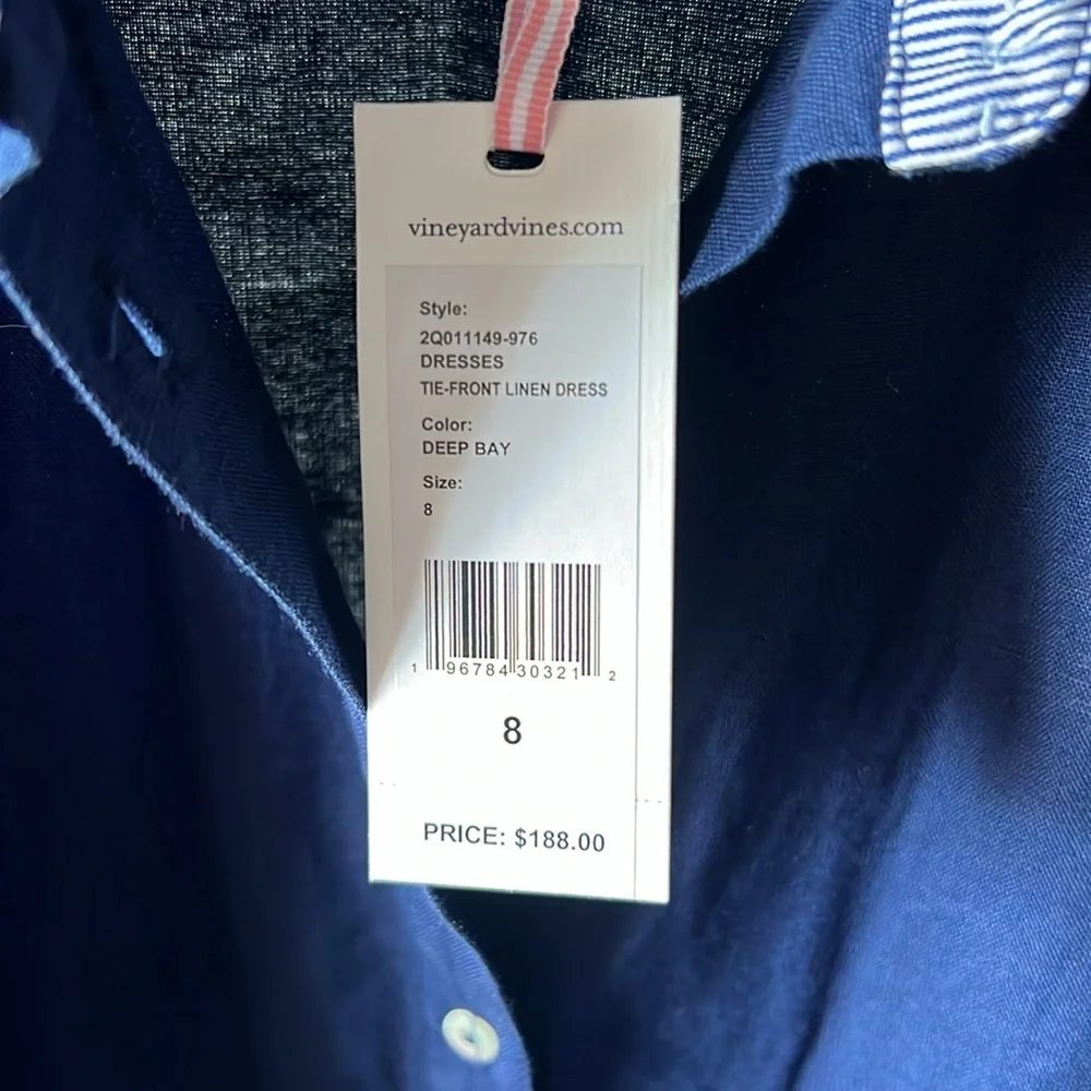 NWT Vineyard Vines Linen Tie Front Dress Size 8 - Picture 2 of 4